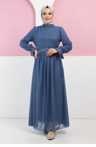 Baby Blue Hijab Evening Dress 13379