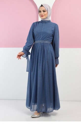 Baby Blue Hijab Evening Dress 13379