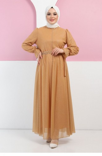 Tan Hijab Evening Dress 13381