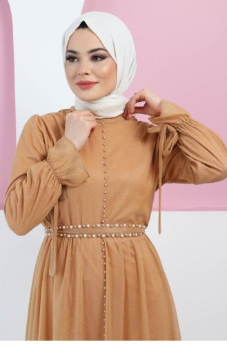 Tan Hijab Evening Dress 13381