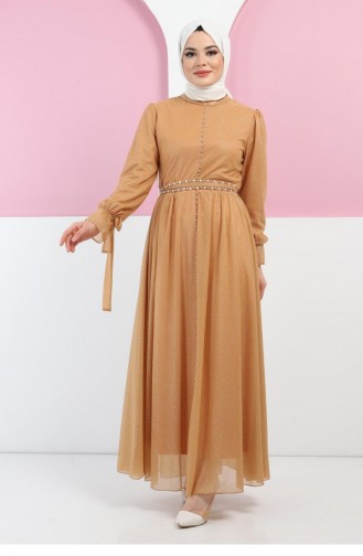 Tan Hijab Evening Dress 13381