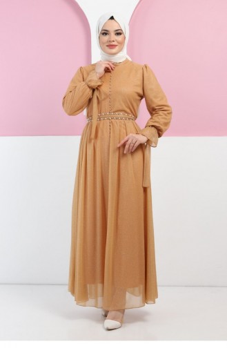 Tan Hijab Evening Dress 13381