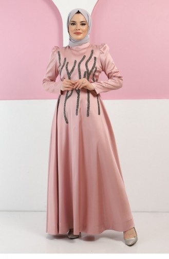 Beige-Rose Hijab-Abendkleider 13395