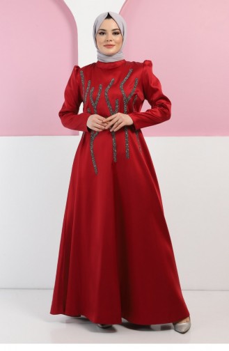 Weinrot Hijab-Abendkleider 13397