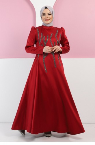 Weinrot Hijab-Abendkleider 13397