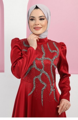 Claret Red Hijab Evening Dress 13399