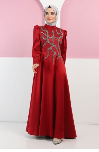 Claret Red Hijab Evening Dress 13399