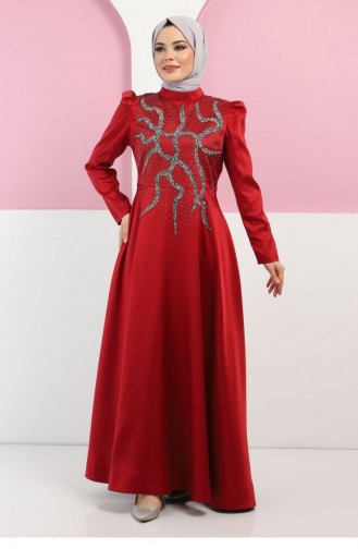 Claret Red Hijab Evening Dress 13399