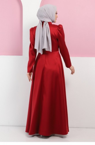 Claret Red Hijab Evening Dress 13399