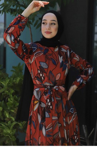 Brick Red Hijab Dress 13579