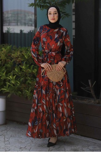 Brick Red Hijab Dress 13579