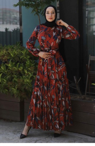 Brick Red Hijab Dress 13579