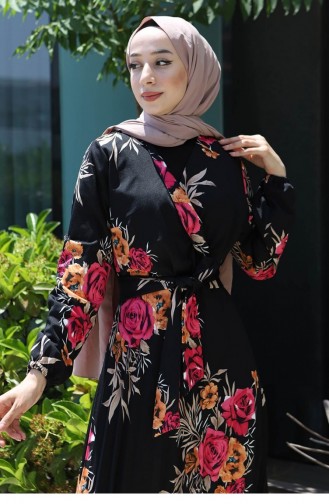 Çiçekli Pileli Elbise Pembe 14700