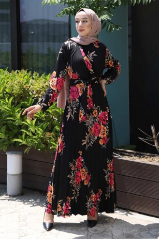 Çiçekli Pileli Elbise Pembe 14700