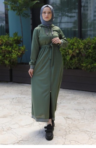 Zincir Detaylı Fermuarlı Ferace Haki 14900