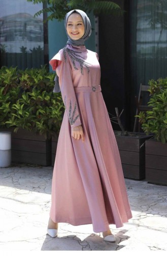 Dusty Rose Hijab Evening Dress 13644