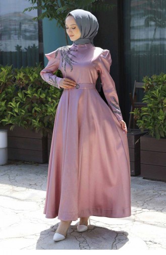 Dusty Rose Hijab Evening Dress 13644