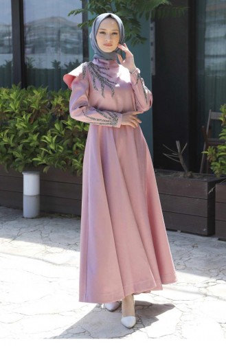 Dusty Rose Hijab Evening Dress 13644