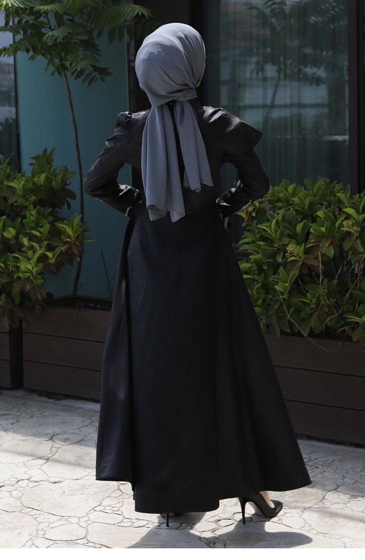 Black Hijab Evening Dress 13647 Sefamerve
