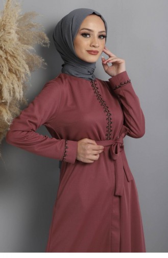 Nakışlı Fermuarlı Ferace Gül Kurusu 14800