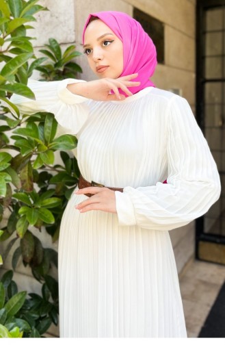 White Hijab Evening Dress 13789