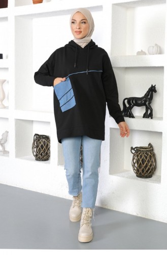 Kapşonlu Sweatshirt Siyah 6042