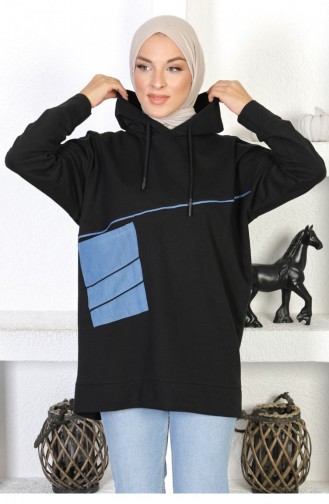 Kapşonlu Sweatshirt Siyah 6042