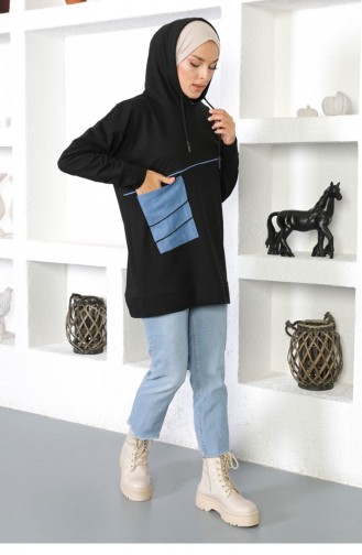 Kapşonlu Sweatshirt Siyah 6042