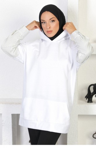 Çizgi Detaylı Sweatshirt Beyaz 6047