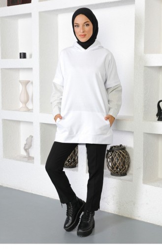 Çizgi Detaylı Sweatshirt Beyaz 6047