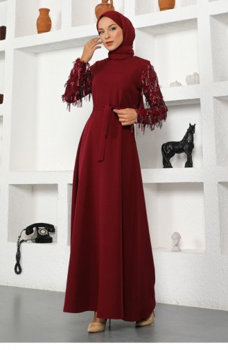 Claret Red Hijab Evening Dress 13939