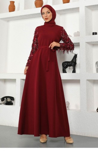 Claret Red Hijab Evening Dress 13939