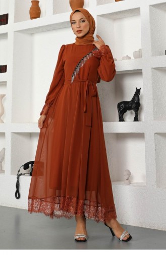 Ziegelrot Hijab-Abendkleider 13945