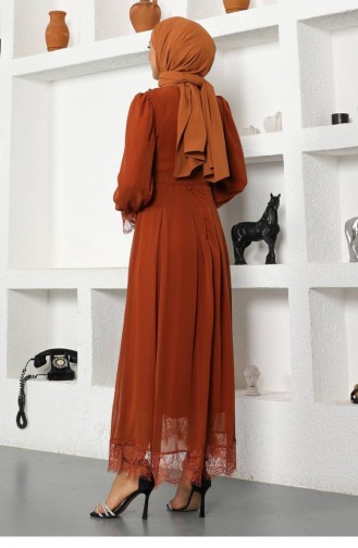 Brick Red Hijab Evening Dress 13945