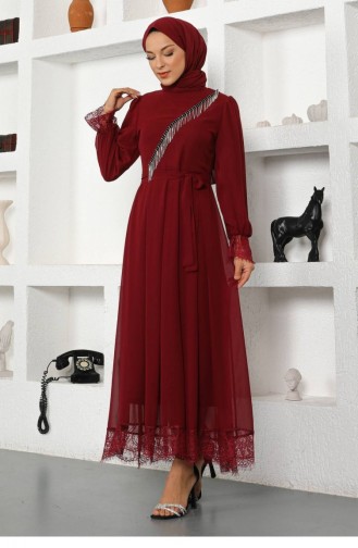 Weinrot Hijab-Abendkleider 13946