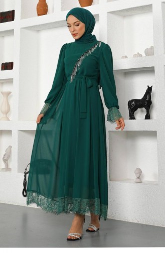 Emerald Green Hijab Evening Dress 13948
