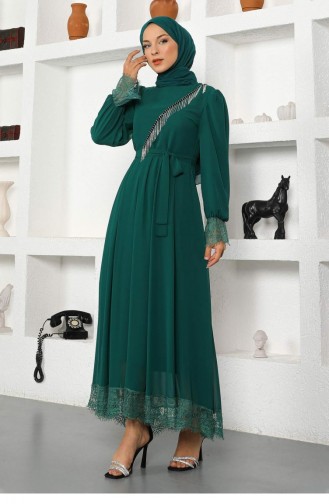 Emerald Green Hijab Evening Dress 13948