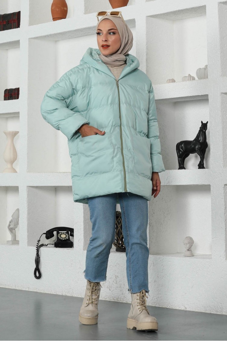 mint green winter coat