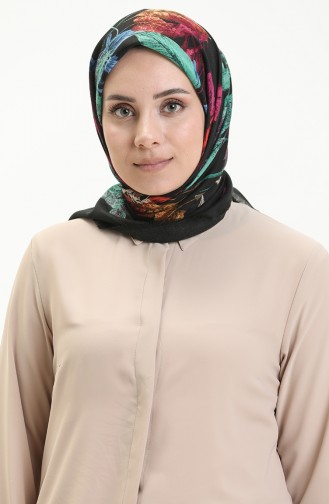 Çekme Cotton Eşarp 13204-15 Siyah Mint Yeşili