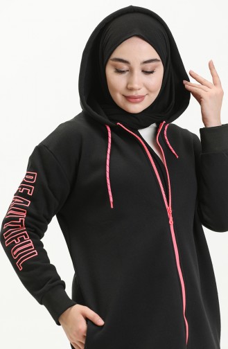 İki İplik Şardonlu Hırka 9008-02 Siyah Fuşya