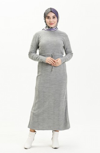 Robe Plissée à la Taille en Tricot 3030-03 Gris 3030-03