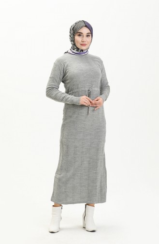 Robe Plissée à la Taille en Tricot 3030-03 Gris 3030-03