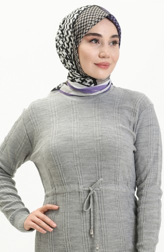 Robe Plissée à la Taille en Tricot 3030-03 Gris 3030-03