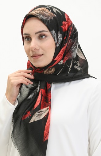 Çekme Cotton Eşarp 13204-13 Siyah Kırmızı