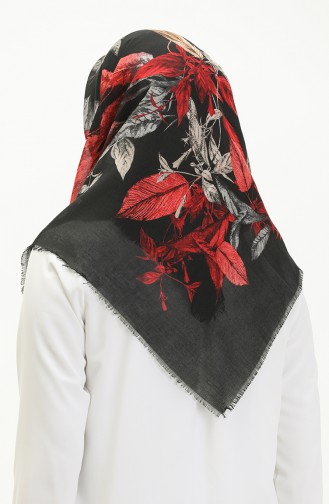 Çekme Cotton Eşarp 13204-13 Siyah Kırmızı