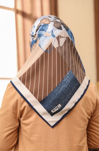 Karaca Rayon Kopftuch 80986-11 Dunkel Blau-Beige 80986-11