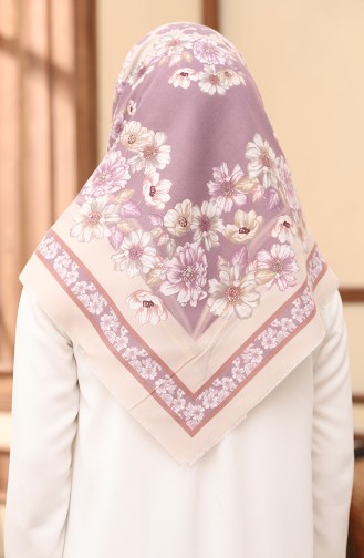 Karaca Wollkopftuch 80987-02 Creme-Dunkel Lila 80987-02