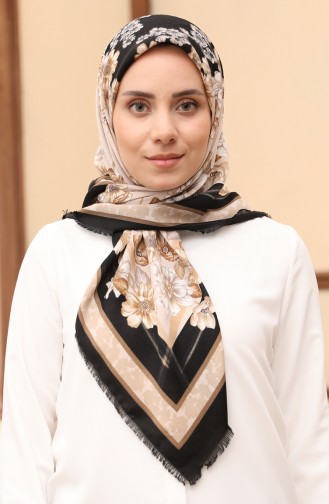 Karaca Wool Scarf 80987-07 Black Beige 80987-07