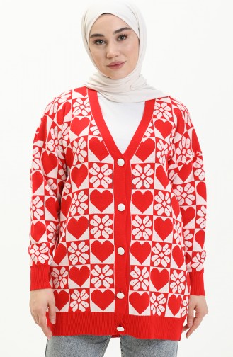 Triko Desenli Hırka 0552-01 Kırmızı