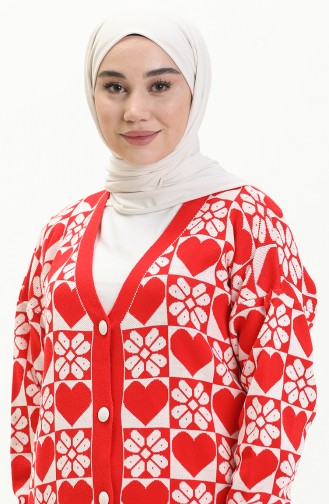 Triko Desenli Hırka 0552-01 Kırmızı